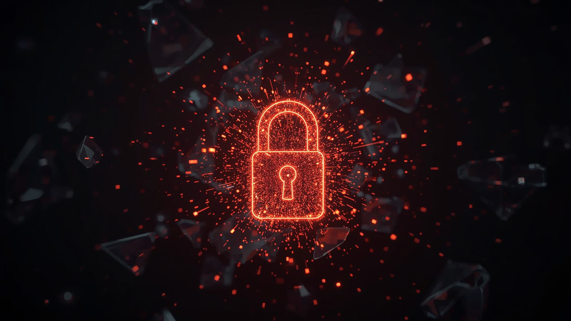 Glowing digital padlock with fragmented shield representing smart contract security risks and vulnerabilities