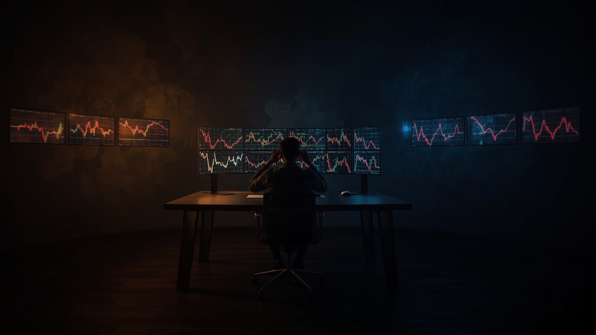 Stressed beginner investor overwhelmed by volatile crypto market price swings