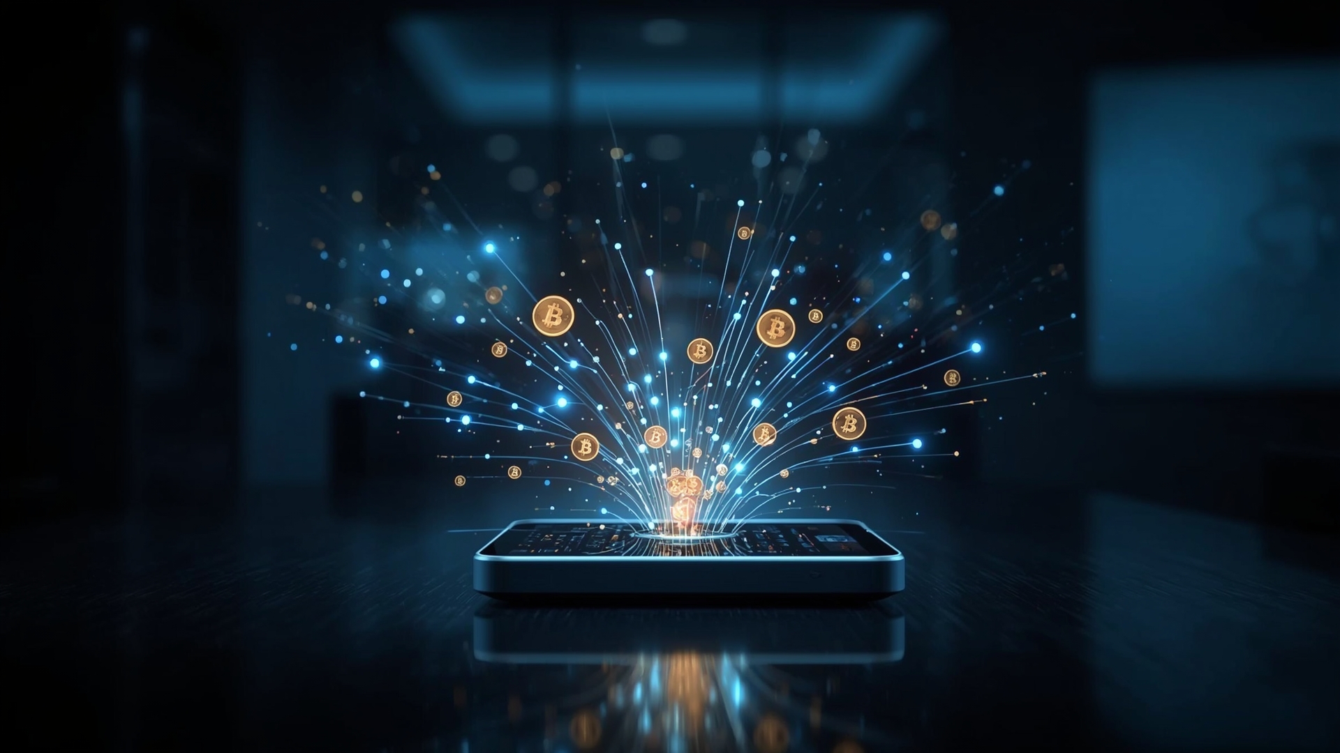 Digital crypto wallet receiving glowing staking reward tokens on dark background