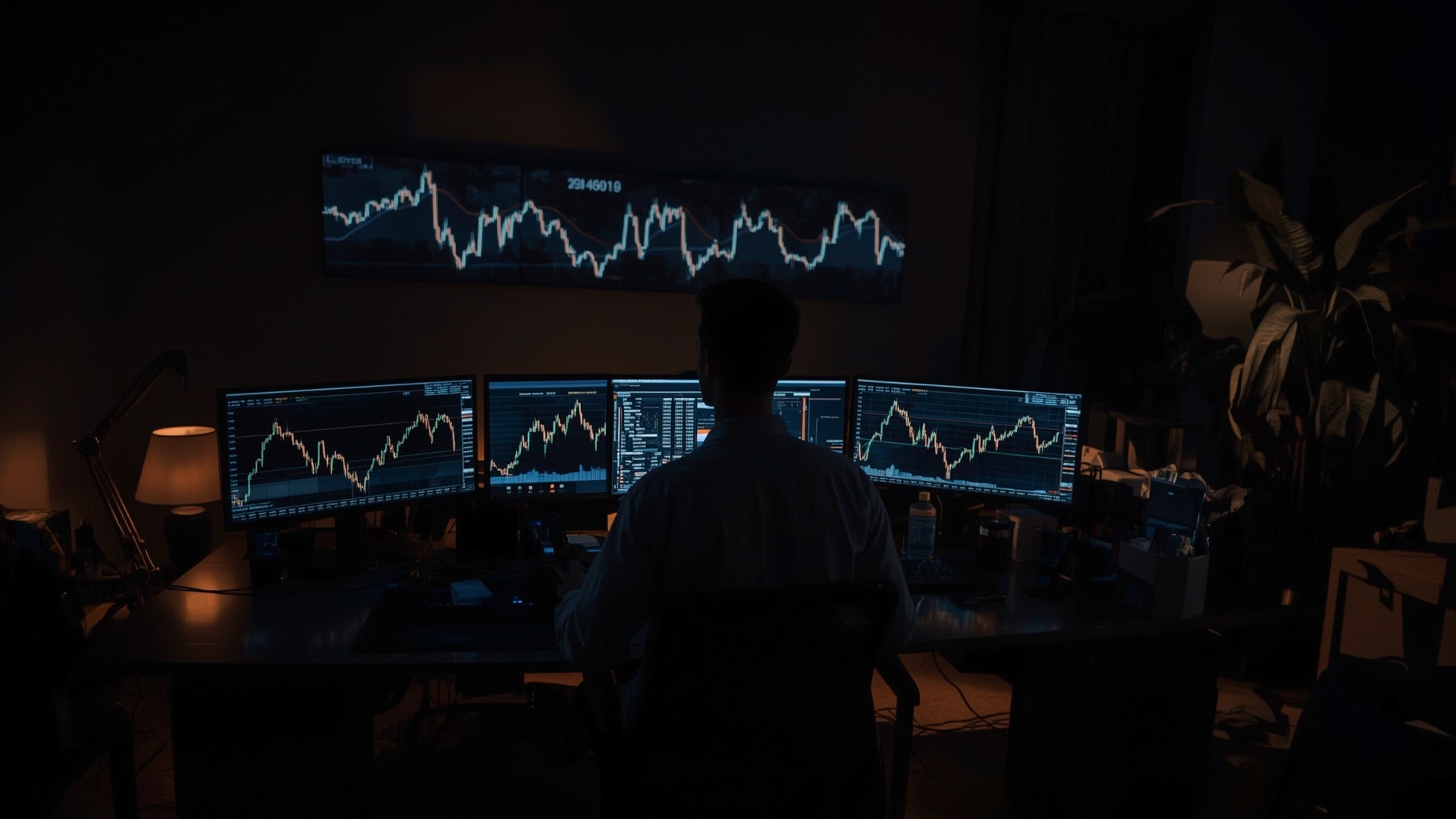 Focused investor analyzing volatile crypto price chart cycles during market downturns