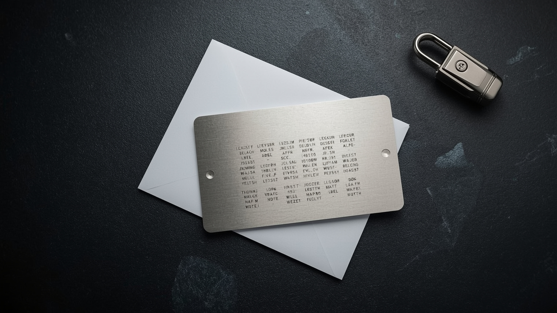 Metal seed phrase backup plate and paper stored securely for crypto wallet recovery