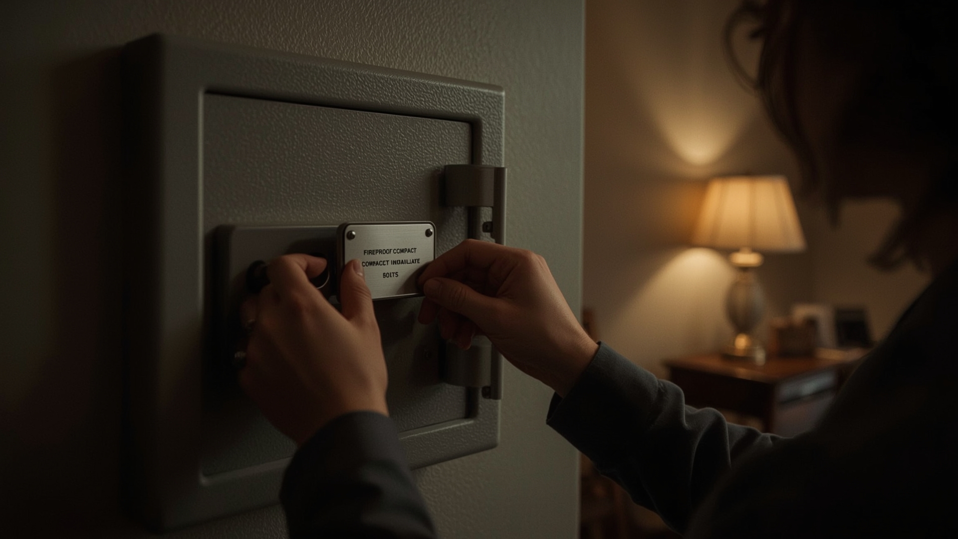 Person securing metal seed phrase backup inside fireproof home safe for crypto protection